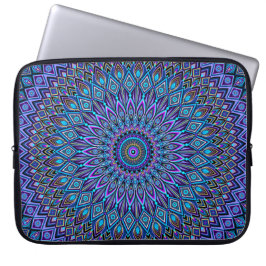Mandala Boho Blue Aquamarin Lila Peacock Gold Vibr Laptopschutzhülle