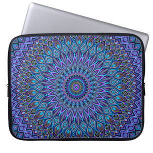 Mandala Boho Blue Aquamarin Lila Peacock Gold Vibr Laptopschutzhülle
