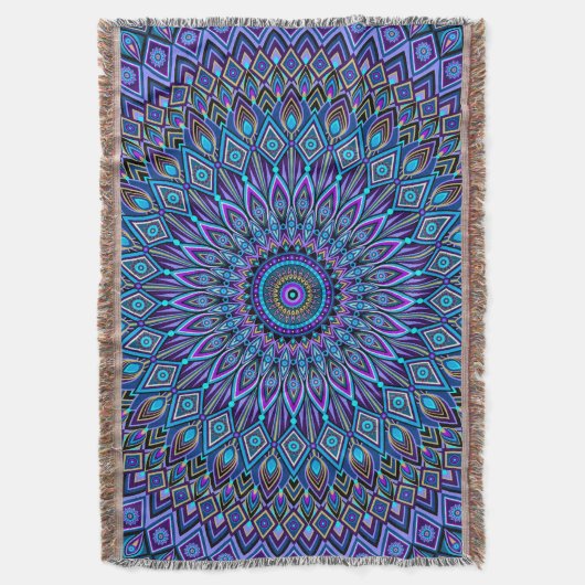 Mandala Boho Blue Aquamarin Lila Peacock Oriental Decke (Vorderseite Vertikal)