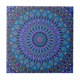 Mandala Boho Blue Aquamarin Lila Peacock Oriental Fliese