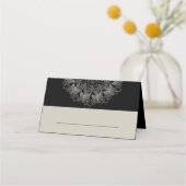 Mandala Boho Chic Indian Elegant Black Wedding Platzkarte (Vorderseite)