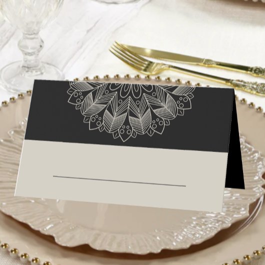 Mandala Boho Chic Indian Elegant Black Wedding Platzkarte