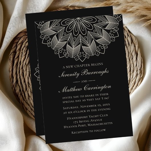 Mandala Boho Indian Elegant Black Wedding Einladung