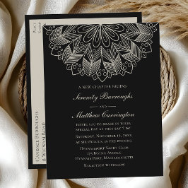 Mandala Boho Indian Elegant Black Wedding Invitati Einladungspostkarte