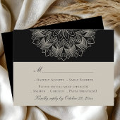 Mandala Boho Indian Elegant Black Wedding RSVP Karte
