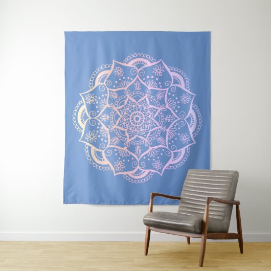 Mandala Boho Pastel Blue Gradient Wandteppich (Beispiel)