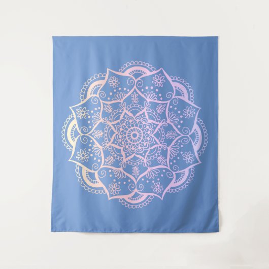 Mandala Boho Pastel Blue Gradient Wandteppich (Vorderseite)
