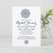 Mandala Brautparty in Weiß und Blau Einladung (Stehend Vorderseite)
