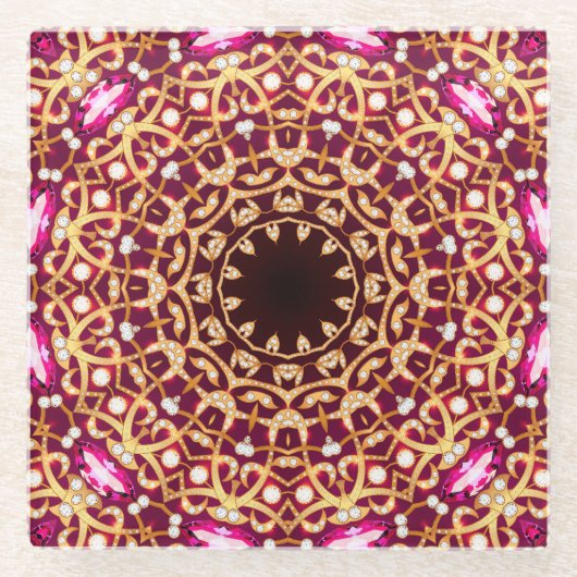 Mandala Brooch, geometrischer Vintager Hintergrund Glasuntersetzer (Vorderseite)