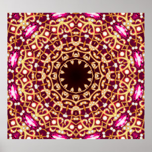 Mandala Brooch, geometrischer Vintager Hintergrund Poster