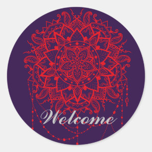 Mandala bunter indischer Marokkaner Willkommen Runder Aufkleber