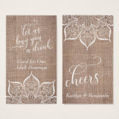 Mandala & Burlap mit Hübschem Skript, Trinkkarten (Vorne & Hinten)