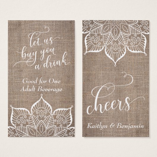 Mandala & Burlap mit Hübschem Skript, Trinkkarten (Vorne & Hinten)