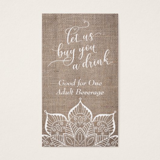 Mandala & Burlap mit Hübschem Skript, Trinkkarten (Vorderseite)