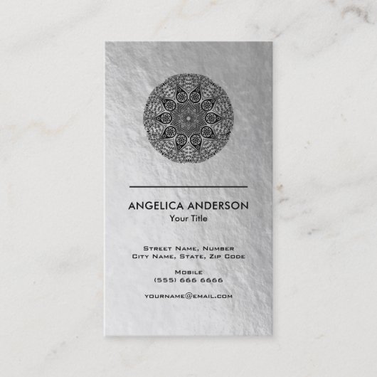 Mandala Business Card | Imitate Silbergewebe Visitenkarte (Vorderseite)