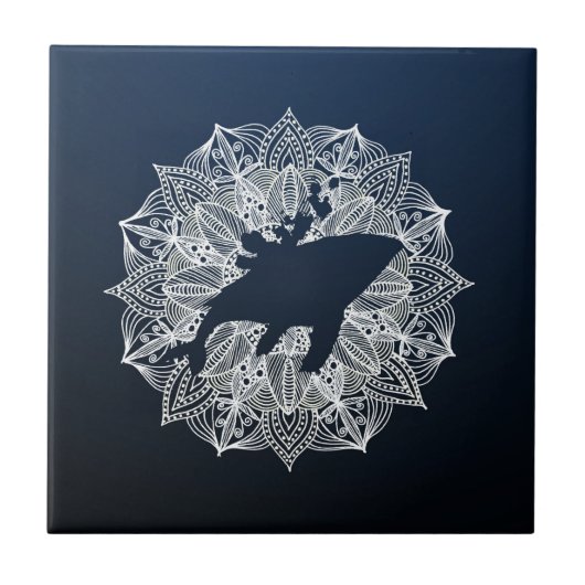 Mandala Circle Blue Humpback Whale Fliese (Vorderseite)