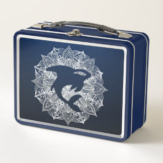 Mandala Circle Blue Killer Whale Metall Brotdose