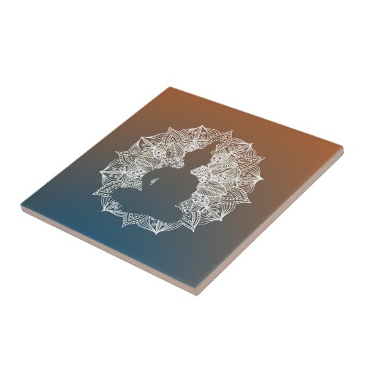 Mandala Circle Buddha Blue und Orange Fliese (Seite)