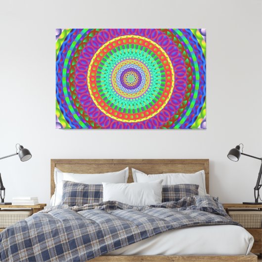 Mandala Circle Green Dots Stretched Canvas Print Leinwanddruck (Insitu (Schlafzimmer))