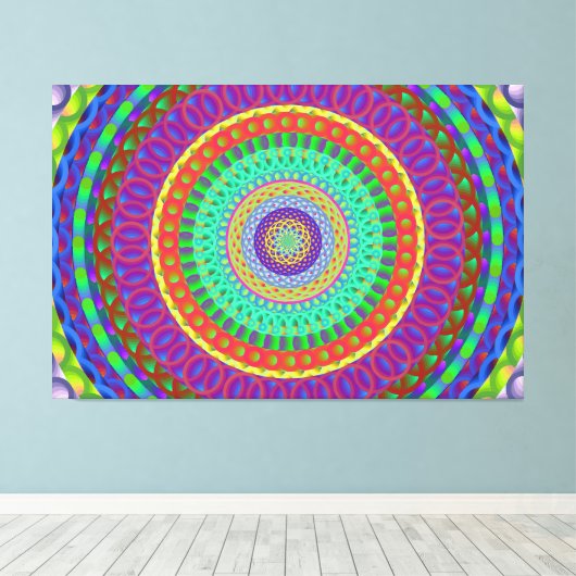 Mandala Circle Green Dots Stretched Canvas Print Leinwanddruck (Insitu (Holzboden))