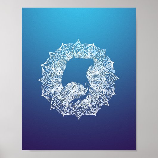 Mandala Circle Manta Ray Blue Poster (Vorne)
