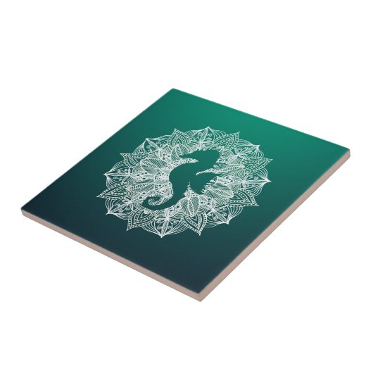 Mandala Circle Turquoise Seepferd Fliese (Seite)