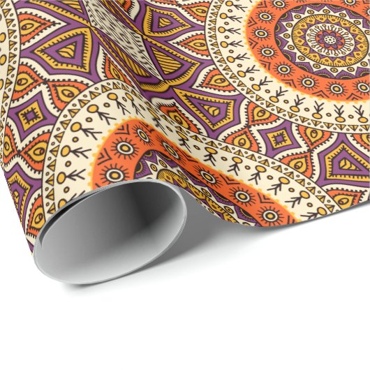 Mandala Circles Cream Burgundy und Orange Geschenkpapier (Rolleneckpunkt)