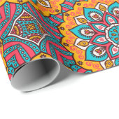 Mandala Circles Pink Türkis und Gelb Geschenkpapier (Rolleneckpunkt)