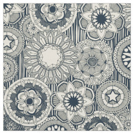 Mandala cirque indigo Creme Stoff