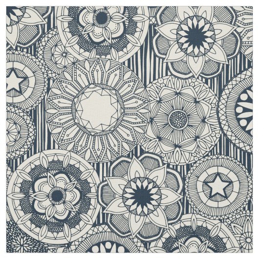 Mandala cirque indigo Creme Stoff (Muster)