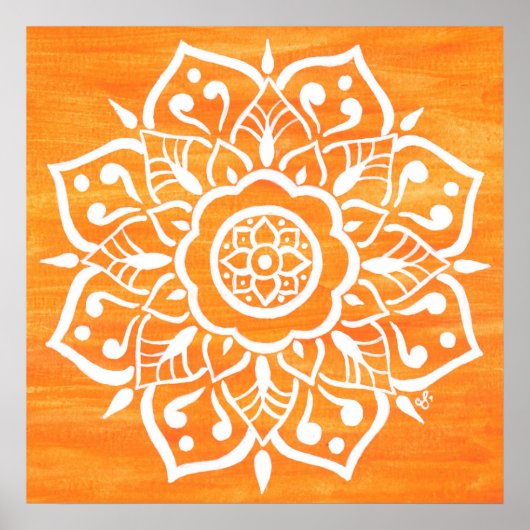 Mandala Colorful Orange White Watercolor Poster (Vorne)