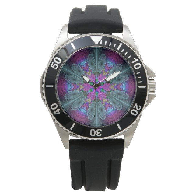 Mandala Colorful Spirituelles Fraktal Kunst, Dicht Armbanduhr (Vorderseite)