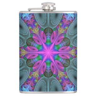 Mandala Colorful Spirituelles Fraktal Kunst, Dicht Flachmann