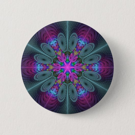 Mandala Colorful Strickendes Fraktal Kunst Kaleido Button (Vorderseite)