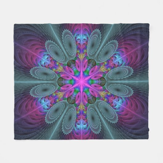 Mandala Colorful Strickendes Fraktal Kunst Kaleido Fleecedecke (Vorderseite (Horizontal))