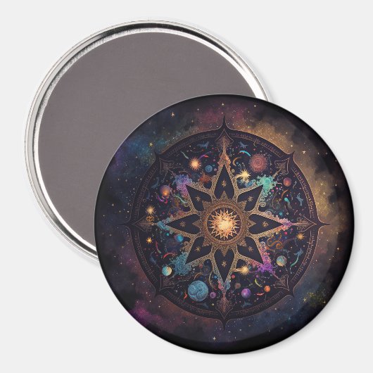 Mandala Cosmic Visionary Art Button Magnet (Vorderseite/Rückseite)
