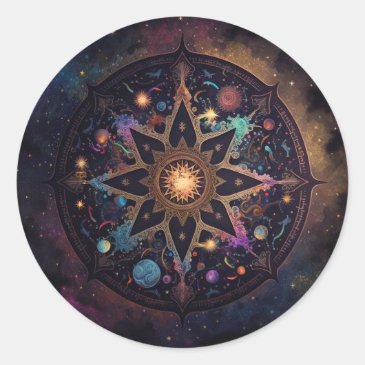 Mandala Cosmic Visionary Art Classic Round Sticker (Vorderseite)