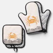 Mandala Crab  – Coastal Orange Kitchen Ofenhandschuh & Topflappen-Set (Vorderseite/Rückseite)