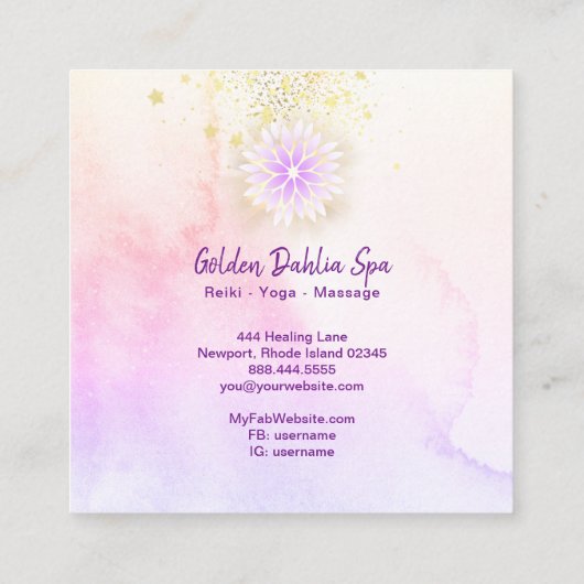 *~* Mandala Dahlia Pastel Lavender Pink Quadratische Visitenkarte (Rückseite)