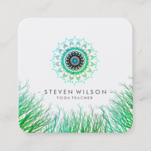 Mandala Damask Green Yoga Holistic Medical Quadratische Visitenkarte