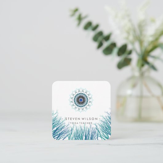 Mandala Damask Yoga Holistic Medical Massage Sq Quadratische Visitenkarte (Stehend Vorderseite)