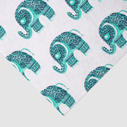 Mandala des aquamarinen niedlicher Elefant Seidenpapier (Ausschnitt)