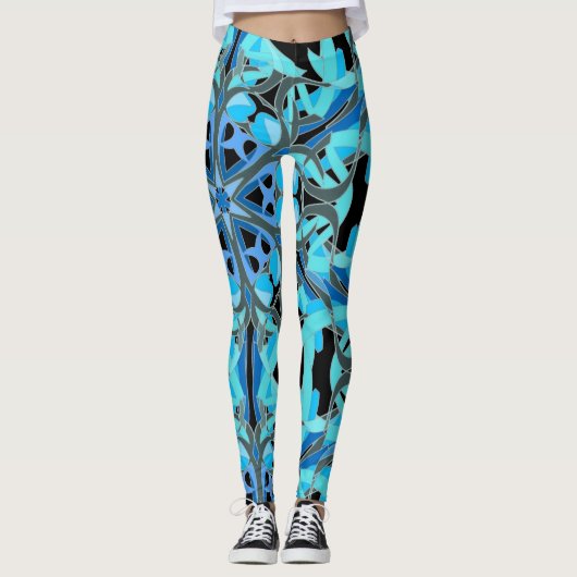 Mandala Design, Blue Ivy auf Black Leggings (Vorderseite)