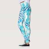 Mandala Design, Blue Ivy on White Leggings (Links)
