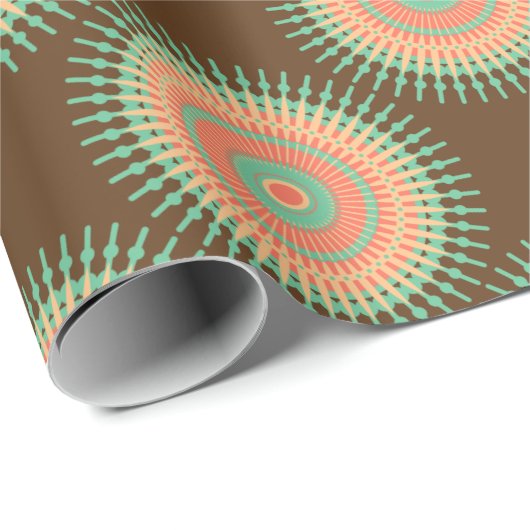 Mandala Design grün, orange indisch Geschenkpapier (Rolleneckpunkt)