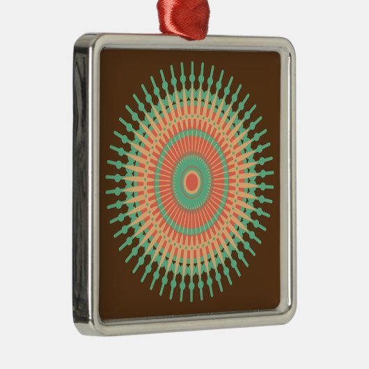 Mandala Design grün, orange indisch Silbernes Ornament (Rechts)