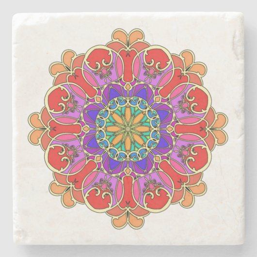 Mandala Design in reichen Schmucktönen Steinuntersetzer (Vorderseite)