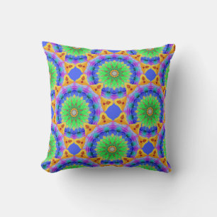 Mandala Design, Neon Kaleidoscope Kissen
