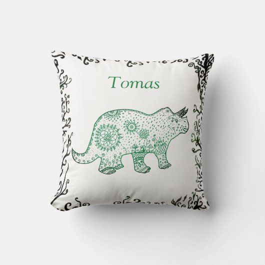 Mandala Dinosaur Art, Ihr Name Throw Cushion Kissen (Vorderseite)