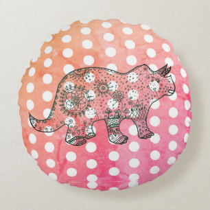 Mandala Dinosaur Zeichn & Dots Rundes Kissen